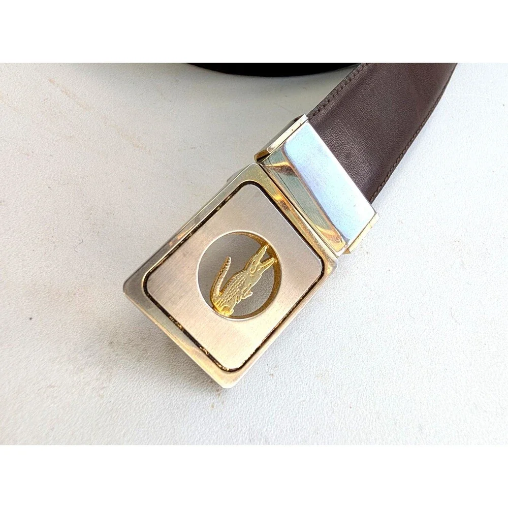 Vintage Golden Croco Reversible Leather Belt Black Brown Italy Size 32 Unisex